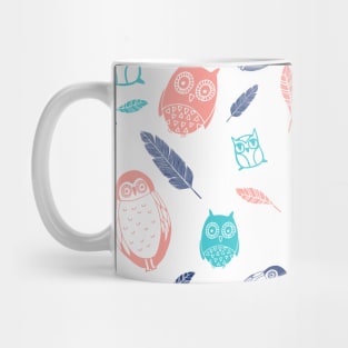 Coral Blue White Owl Pattern Mug